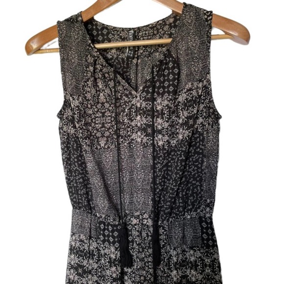 Bohemian Maxi Dress Side Slits V-Neck w/ Tassels Black Size 8 - Picture 3 of 8